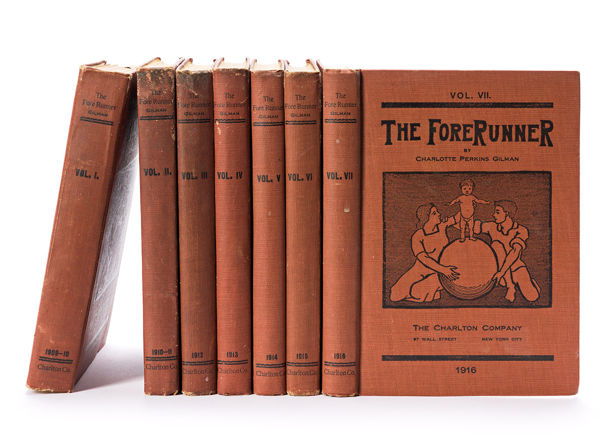 Perkins Gilman, Charlotte (1860-1935) The Forerunner, Volumes I-VII; Family Association Set; Four Volumes Signed or Inscribed by the Au